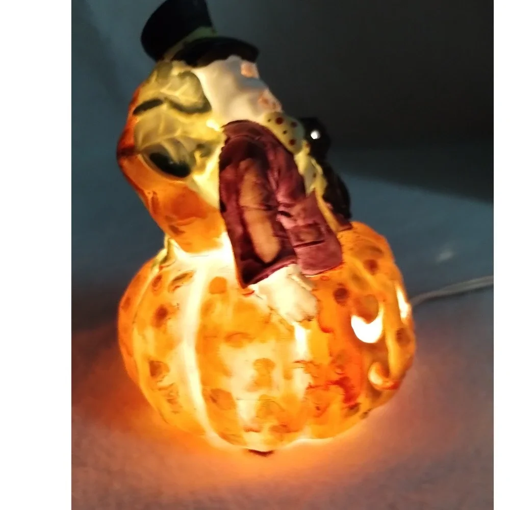 Vintage Prisco Halloween Scarecrow Cat Pumpkin Ceramic‎ Light Up Decoration